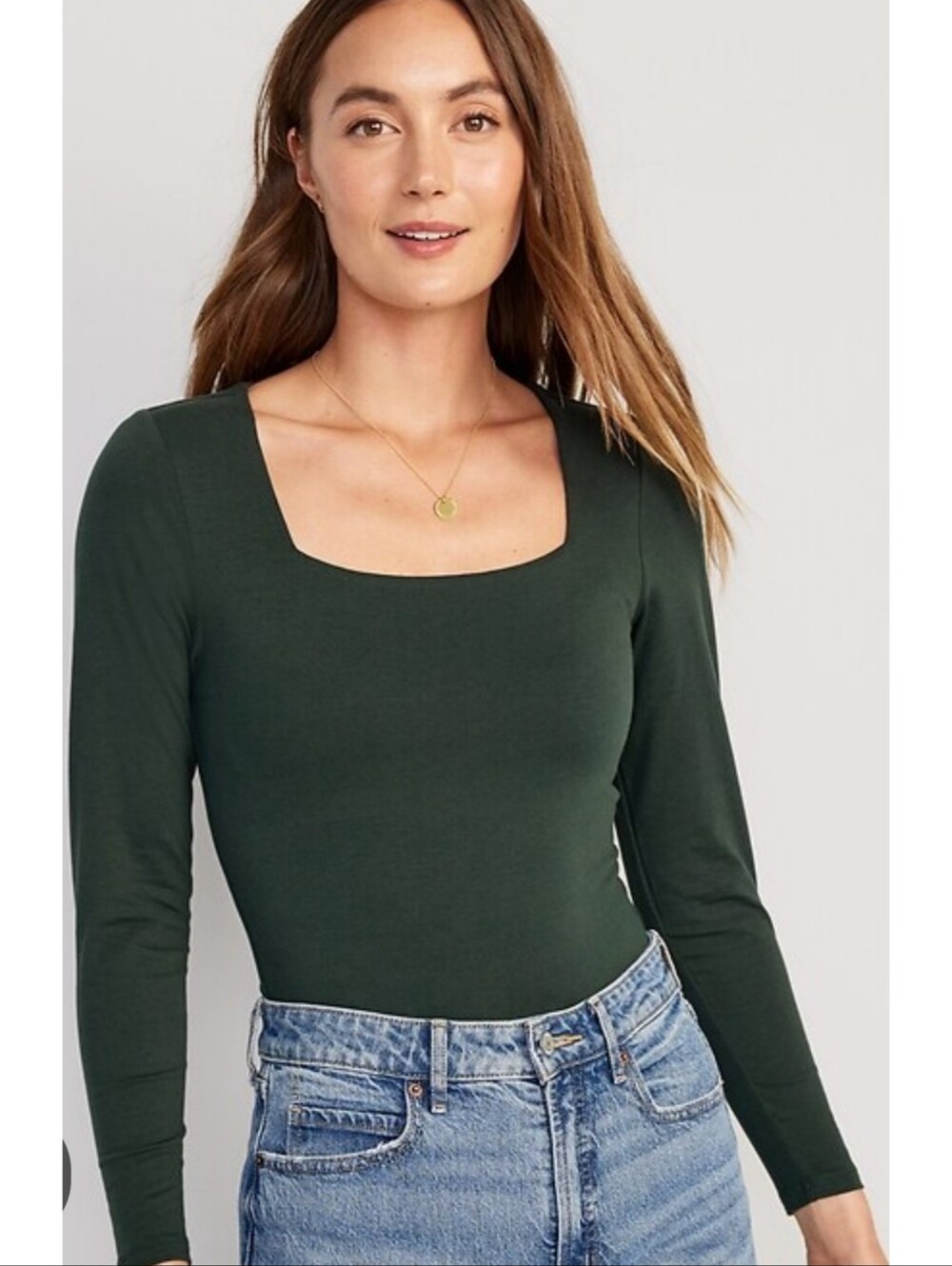 Old Navy Long Sleeve Square Neck Bodysuit Dark Green Size M